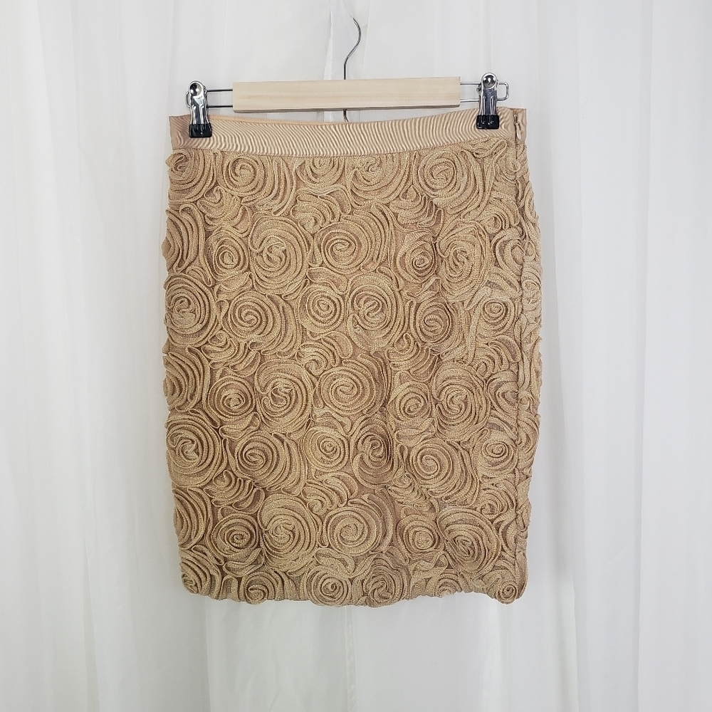 Banana Republic beige gold glitter rosette knit skirt NWT 2 Petite